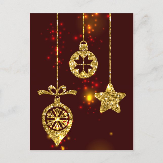 Cartão Postal De Festividades Feliz Natal Feriado Vermelho Glitter Espumante (Frente)