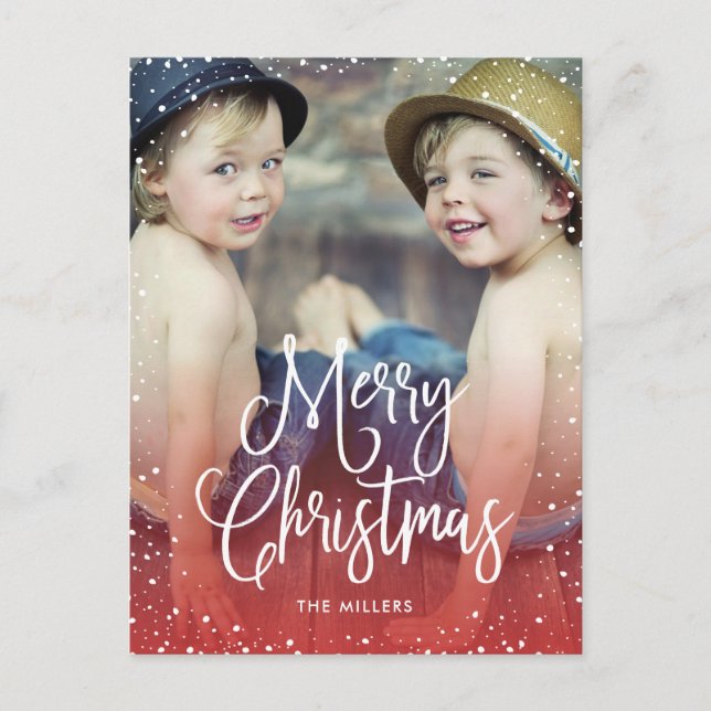 Cartão Postal De Festividades Feliz Natal Férias Neve Foto de Natal RED (Frente)