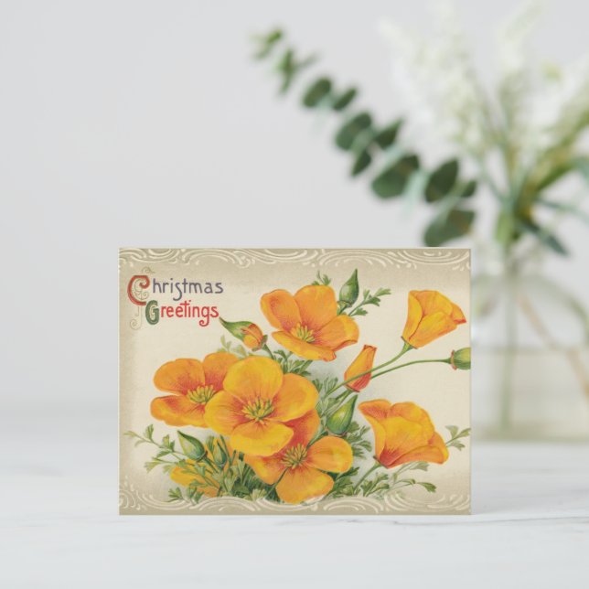 Cartão Postal De Festividades Feliz Natal, flor de árvore, arte de colheita (Em pé/Frente)