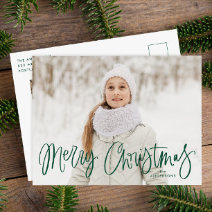 Cartão Postal De Festividades Feliz Natal - Foto de Script Verde Impressionante