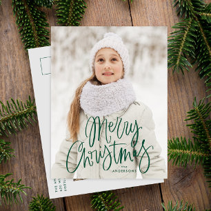 Cartão Postal De Festividades Feliz Natal - Foto de Script Verde Impressionante