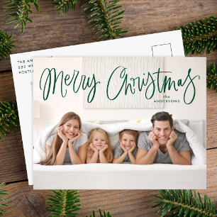 Cartão Postal De Festividades Feliz Natal - Foto de Script Verde Impressionante
