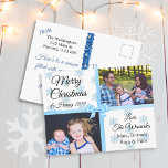 Cartão Postal De Festividades Feliz Natal Fotos da Família Azul Flocos de Neve<br><div class="desc">Feliz Natal e Feliz ano novo Os cartões postais personalizados são um barato para personalizar seus Cartões de natal de cartão de Natal para sua família e amigos.</div>