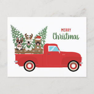 Cartão Postal De Festividades Feliz Natal Francês Bulldog Red Pickup Truck