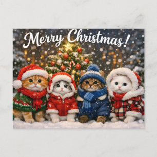 Cartão Postal De Festividades Feliz Natal Gatinhos Fofos em Suéteres de Inverno