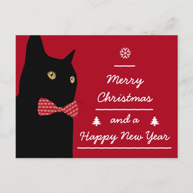 Cartão Postal De Festividades Feliz Natal Gato Negro (Frente)