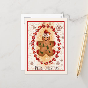 Cartão Postal De Festividades Feliz Natal Gingerbird Man