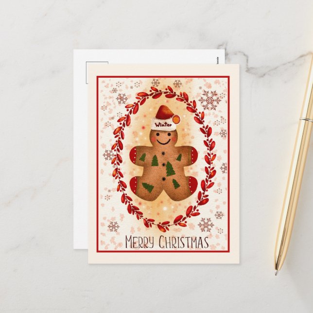 Cartão Postal De Festividades Feliz Natal Gingerbird Man (Frente/Verso In Situ)