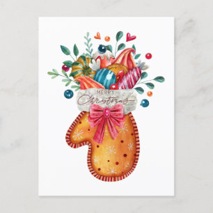 Cartão Postal De Festividades Feliz Natal Gingerpão Mitten com doce