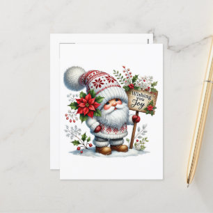 Cartão Postal De Festividades Feliz Natal Gnomo mensagem Joy