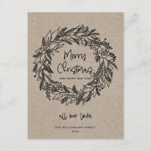 Cartão Postal De Festividades Feliz Natal Grinalda Rústica de Férias Cartão Kraf