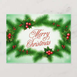 Cartão Postal De Festividades Feliz Natal Holly Berry Wreath