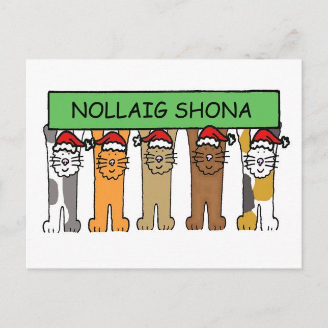 Cartão Postal De Festividades Feliz Natal Irlandês - Gatos de Cartografia (Frente)