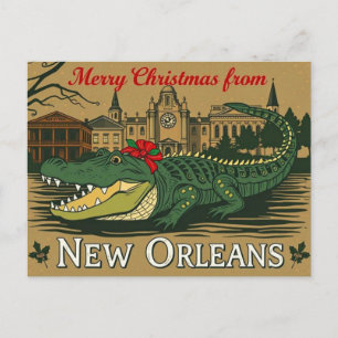 Cartão Postal De Festividades Feliz Natal Jacaré de Nova Orleans