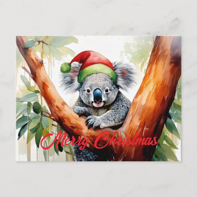 Cartão Postal De Festividades Feliz Natal Koala sentado em Gumtree (Frente)