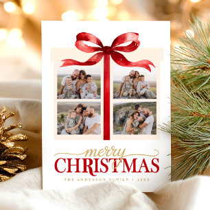 Cartão Postal De Festividades Feliz Natal Laço Vermelho