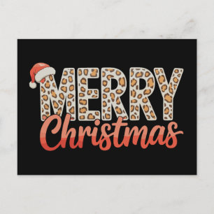 Cartão Postal De Festividades Feliz Natal Leopardo Chapéu do Papai Noel Xmas