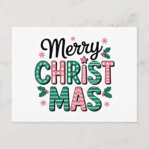 Cartão Postal De Festividades Feliz Natal Letras Padronizadas Azevinho Natal