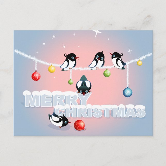 Cartão Postal De Festividades Feliz Natal - Magpies Bolhas Neve (Frente)