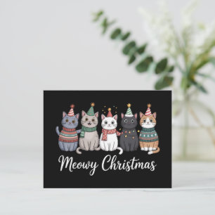 Cartão Postal De Festividades Feliz Natal Meowy Ano Felino Amante de Gatos Xmas