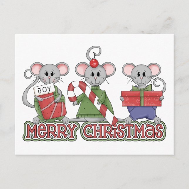 Cartão Postal De Festividades Feliz Natal Mice (Frente)