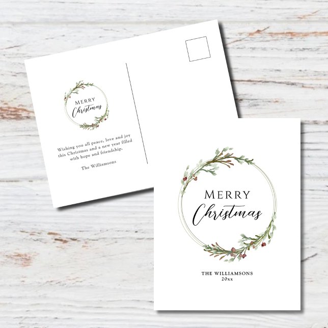 Cartão Postal De Festividades Feliz Natal, Minimalista Wreath (Criador carregado)