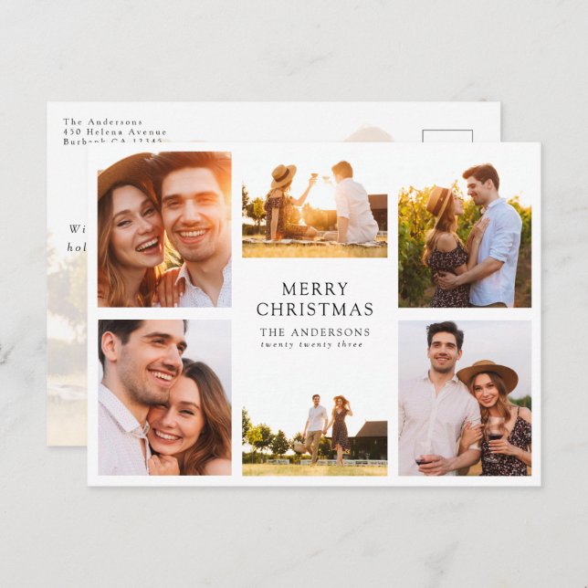Cartão Postal De Festividades Feliz Natal Moderno 6 Fotografia Colagem (Frente/Verso)