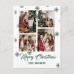 Cartão Postal De Festividades Feliz Natal Moderno Quatro Fotografias Verde