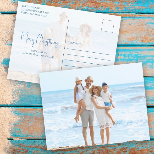 Cartão Postal De Festividades Feliz Natal Moderno Simples Dólar Azul (Holiday Christmas Noel Sand Dollar Beach Typography Postcard.)