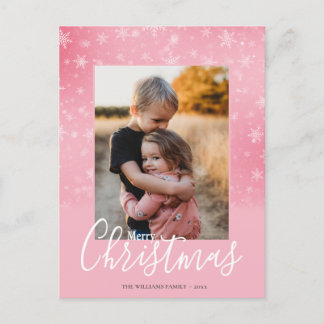 Cartão Postal De Festividades Feliz Natal Moderno Snowy Winter Foto Rosa