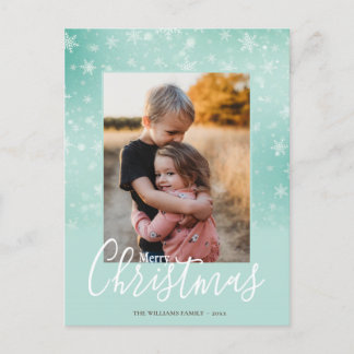 Cartão Postal De Festividades Feliz Natal Moderno Snowy Winter Foto Verde