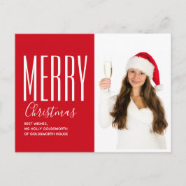 Cartão Postal De Festividades Feliz Natal Moderno Vermelho Foto Personalizada