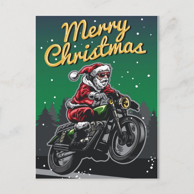 Cartão Postal De Festividades Feliz Natal Moto Santa | Feriados (Frente)