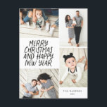 Cartão Postal De Festividades Feliz Natal Novo Ano 4 Colagem de Fotos<br><div class="desc">Este cartão postal de na moda e festivo multifoto, com estilo manuscrito, apresenta uma colagem fotográfica que mostra 4 das suas fotos. No verso, adicione seu endereço de devolução e uma mensagem personalizada pré-impressa para enviar um cartão de feriado fácil e rápido. Basta adicionar suas fotos e texto com alguns...</div>