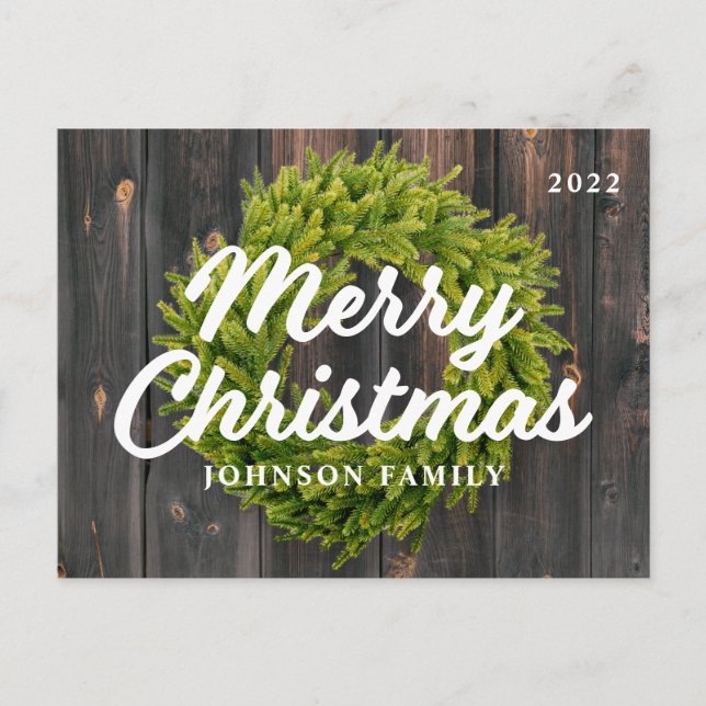 Cartão Postal De Festividades Feliz Natal País Russo Pine Wreath Wood (Frente)