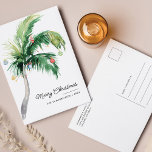 Cartão Postal De Festividades Feliz Natal Palm Tree Coastal<br><div class="desc">Um moderno cartão de saudação simples,  de na moda,  com tipografia moderna e manuscrita com palma de árvore decorada. Personalize facilmente esta placa clicando no botão "Personalizar".</div>