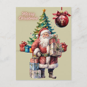 Cartão Postal De Festividades Feliz Natal Papai Noel com Presentes