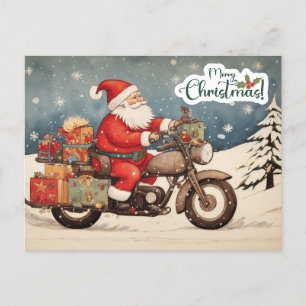 Cartão Postal De Festividades Feliz Natal Papai Noel em Moto