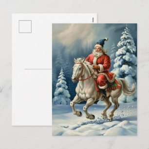 Cartão Postal De Festividades Feliz Natal Papai Noel Montado em Cavalo Branco Ne