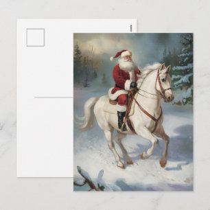 Cartão Postal De Festividades Feliz Natal Papai Noel Montado em Cavalo Branco Ne