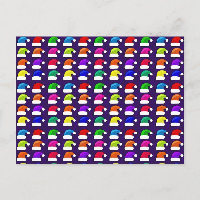 Cartão Postal De Festividades Feliz Natal Papai Noel Vermelho Azul Roxo Verde (Frente)