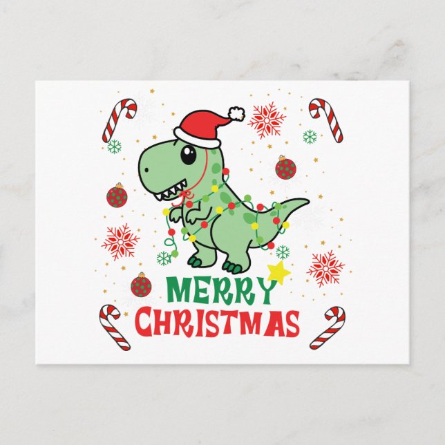 Cartão Postal De Festividades Feliz Natal Papais noeis Engraçados Dinossauro (Frente)