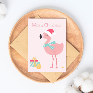 Cartão Postal De Festividades Feliz Natal! Papais noeis tropicais bonitos Flamin