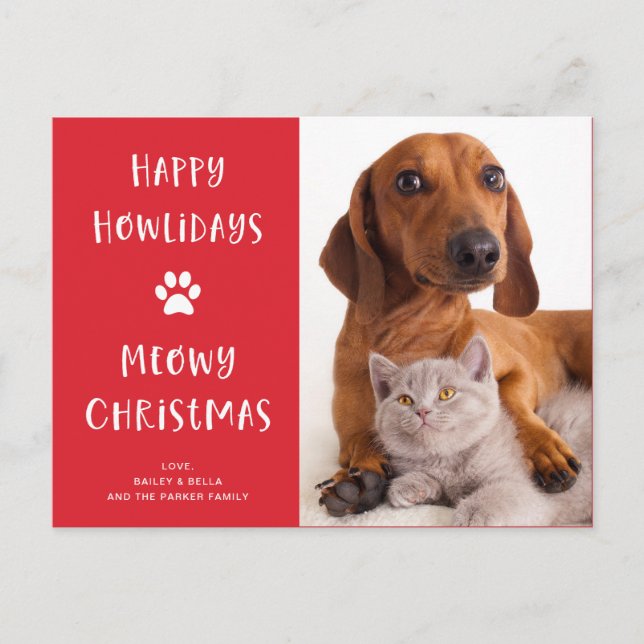 Cartão Postal De Festividades Feliz Natal para Cachorro e Gato com Foto (Frente)