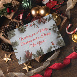 Cartão Postal De Festividades Feliz Natal personalizado e um cartão de Feliz ano