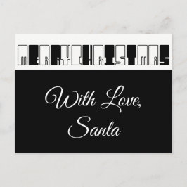 Cartão Postal De Festividades Feliz Natal Piano Keyes Tipografia Black White