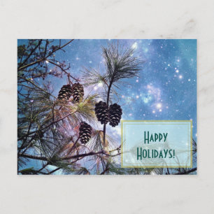 Cartão Postal De Festividades Feliz Natal Pine cones e céu estrelado