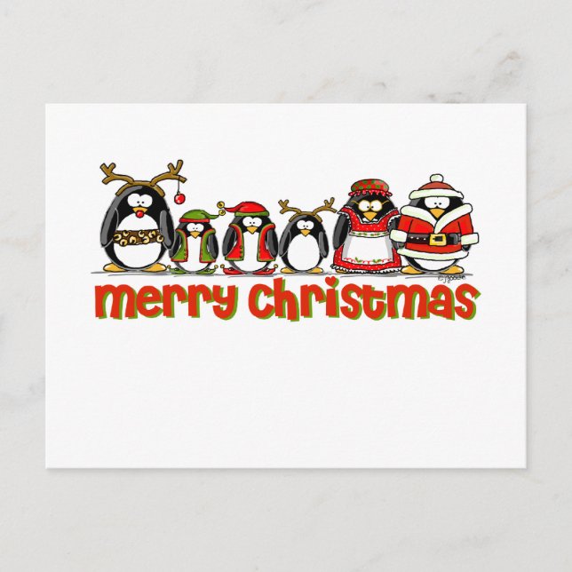 Cartão Postal De Festividades Feliz Natal Pinguins (Frente)
