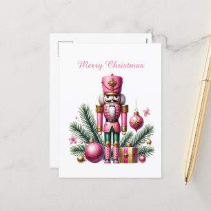 Cartão Postal De Festividades Feliz Natal Pink Nutcracker