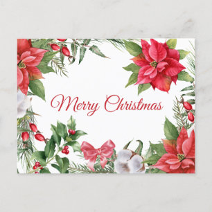 Cartão Postal De Festividades Feliz Natal - Poinsettia Flowers